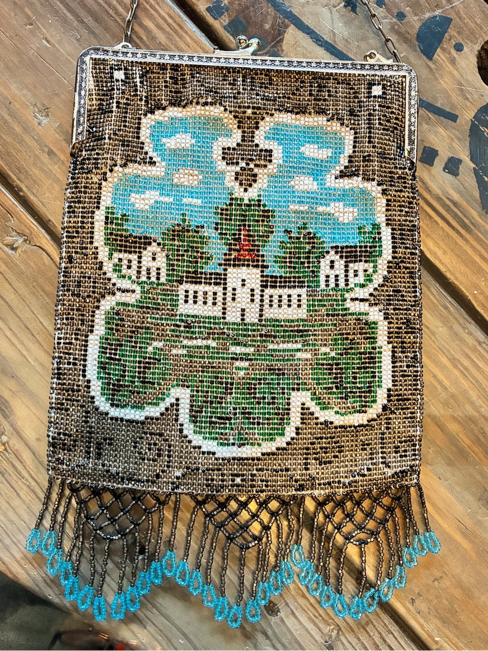 Vintage German handmade glass bead castle purse bag